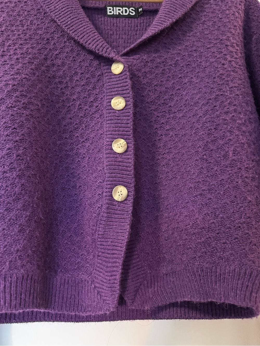 Birds of North America Chat Purple Chunky Knit Collared Cardigan Sweater medium - Picture 4 of 9